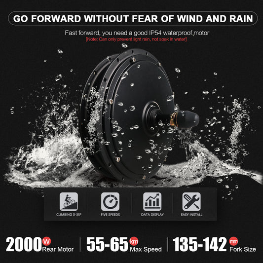 2000w hub motor among water splash with specification details