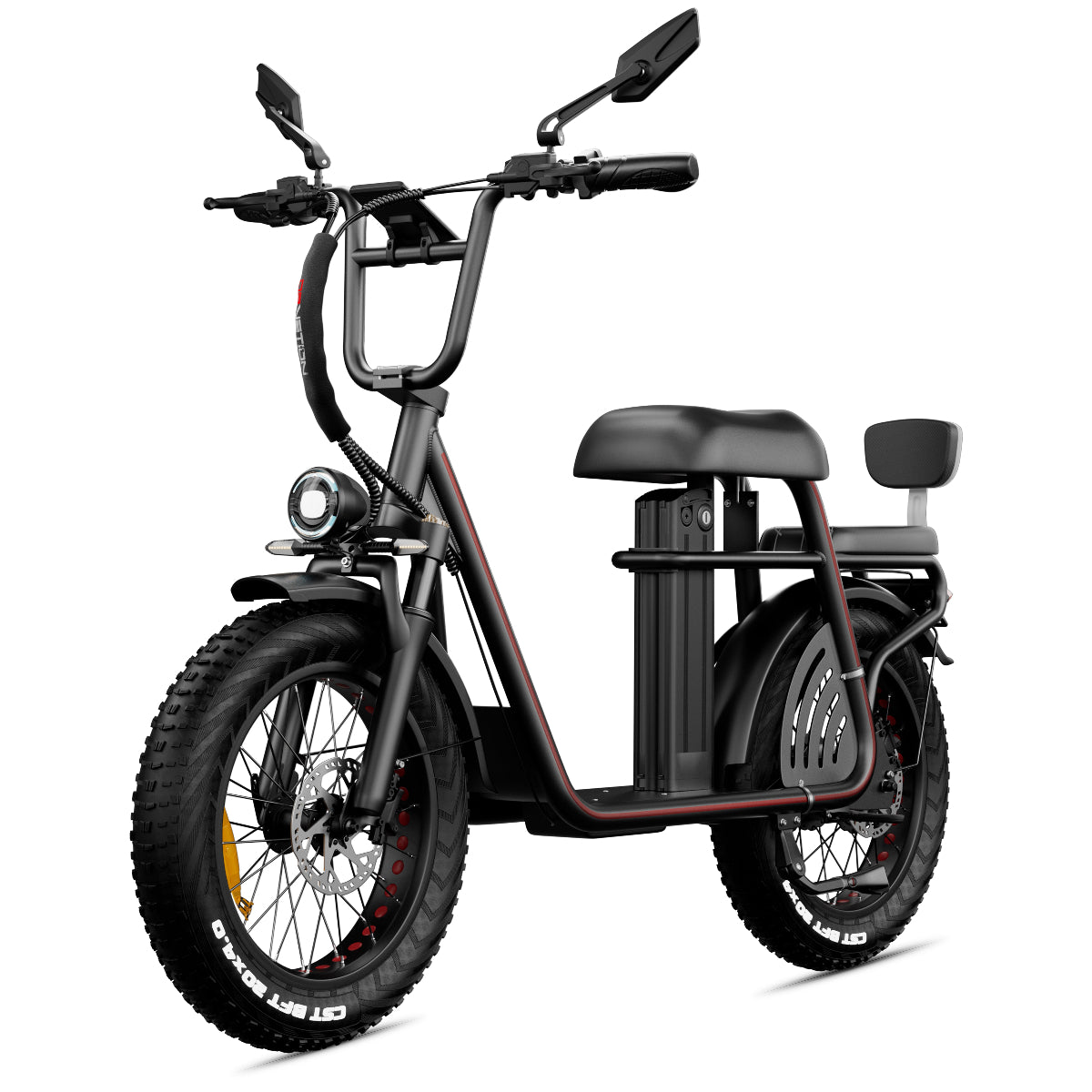 ET 20 48v 1000w electric bicycle-Black frame, black fat tire, with hydraulic disc brakes, headlight, LCD display and Samsung battery