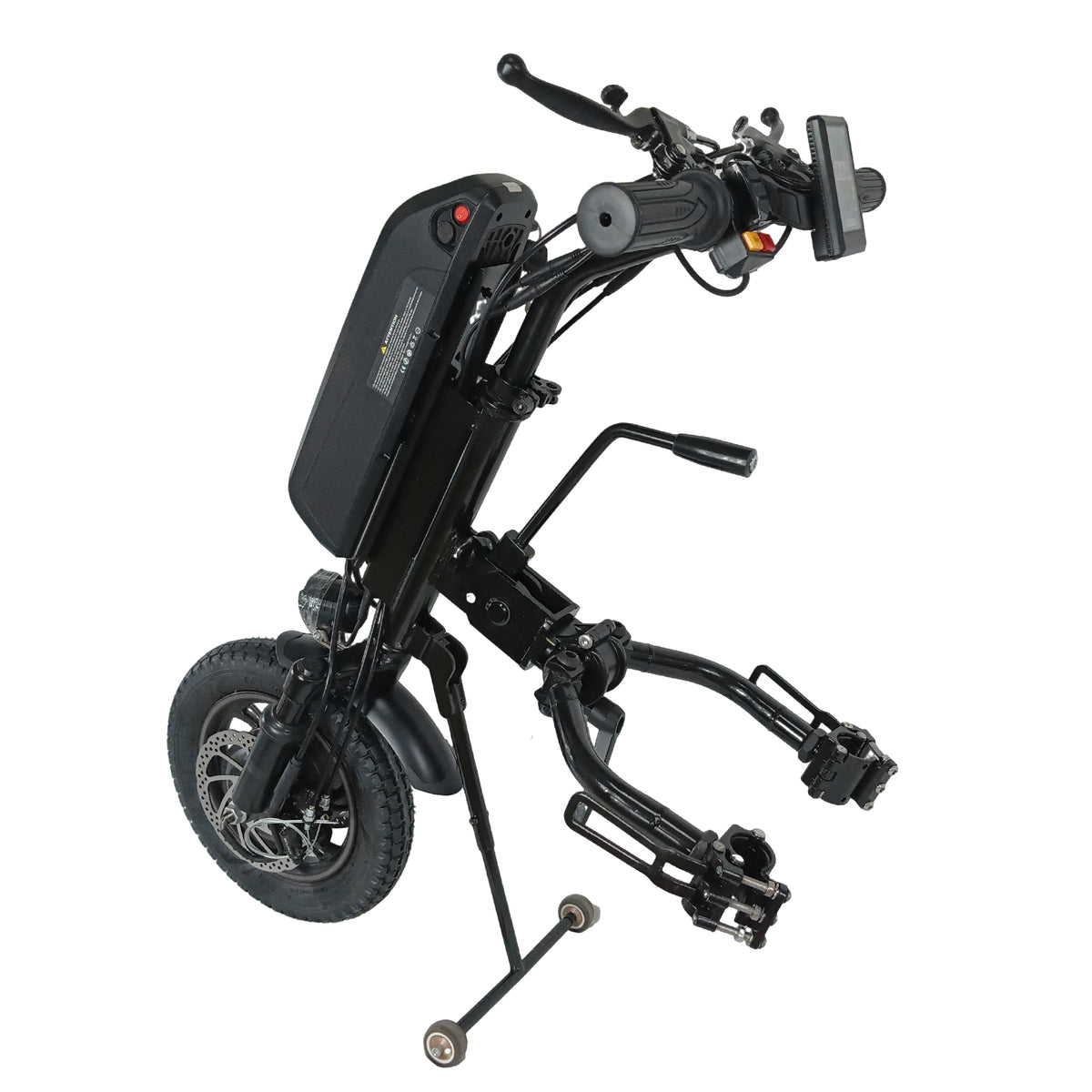 electric handcycle wheelchair attachment with battery and double disc brake