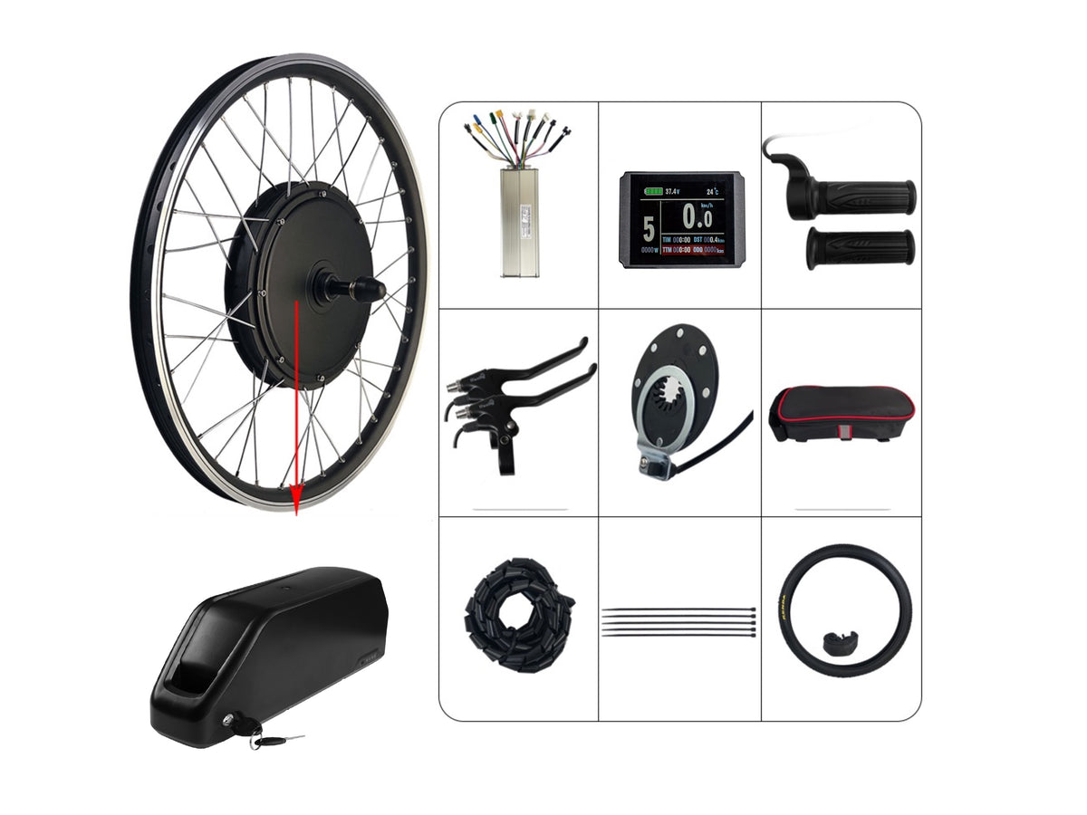 2000w electric bicycle kit packing list: 2000w motor wheel, battery, KT 50A controller, LCD8 display, throttle, brake lever, PAS sensor, controller bag, wire harness and tire