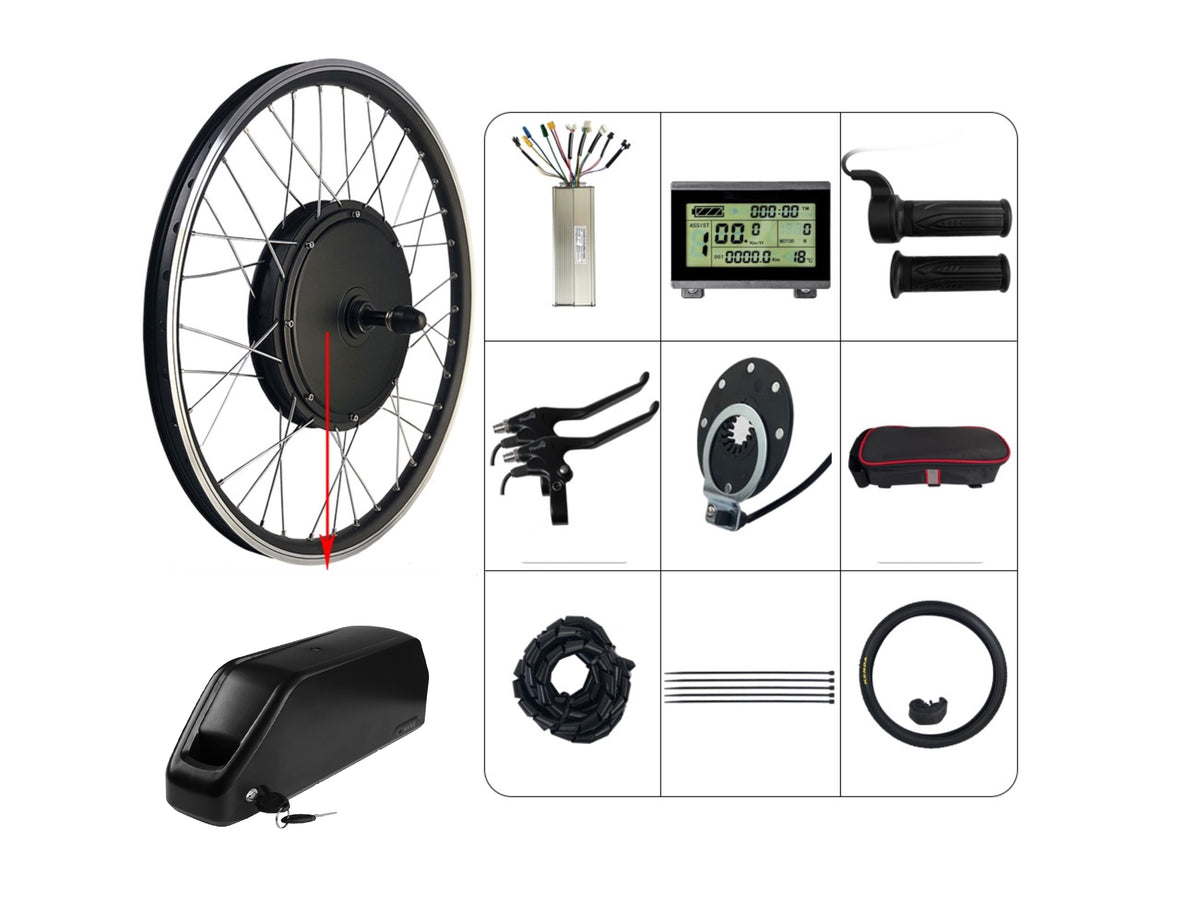 2000w motor kit packing list: 2000w motor wheel, KT 50A controller, LCD3 display, throttle, brake lever, PAS sensor, controller bag, wire harness, tire
