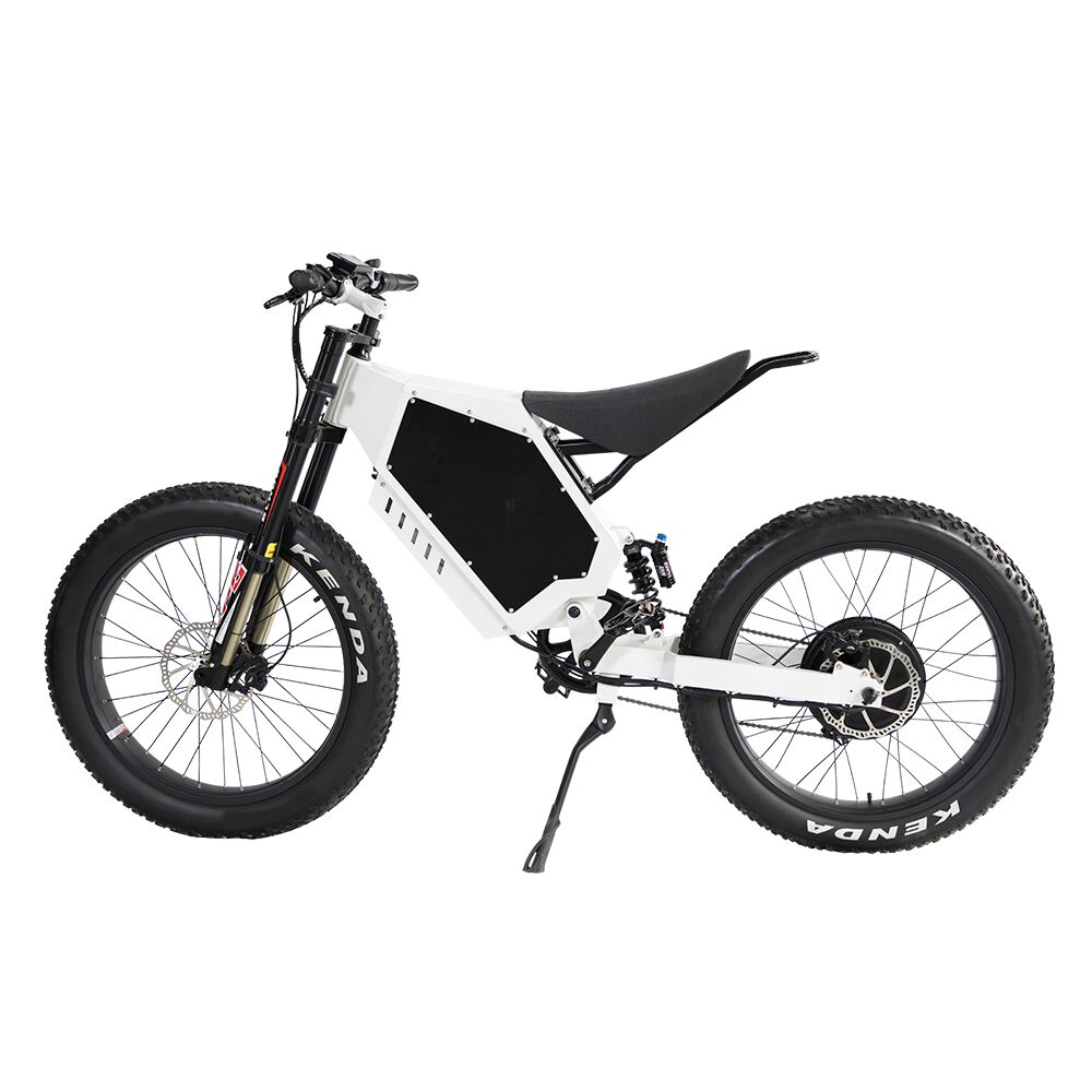 26" x 4.0 fat wheel 72v 3000w stealth bomber bike with white frame, motorcycle seat, KKE front fork, hydraulic disc brake
