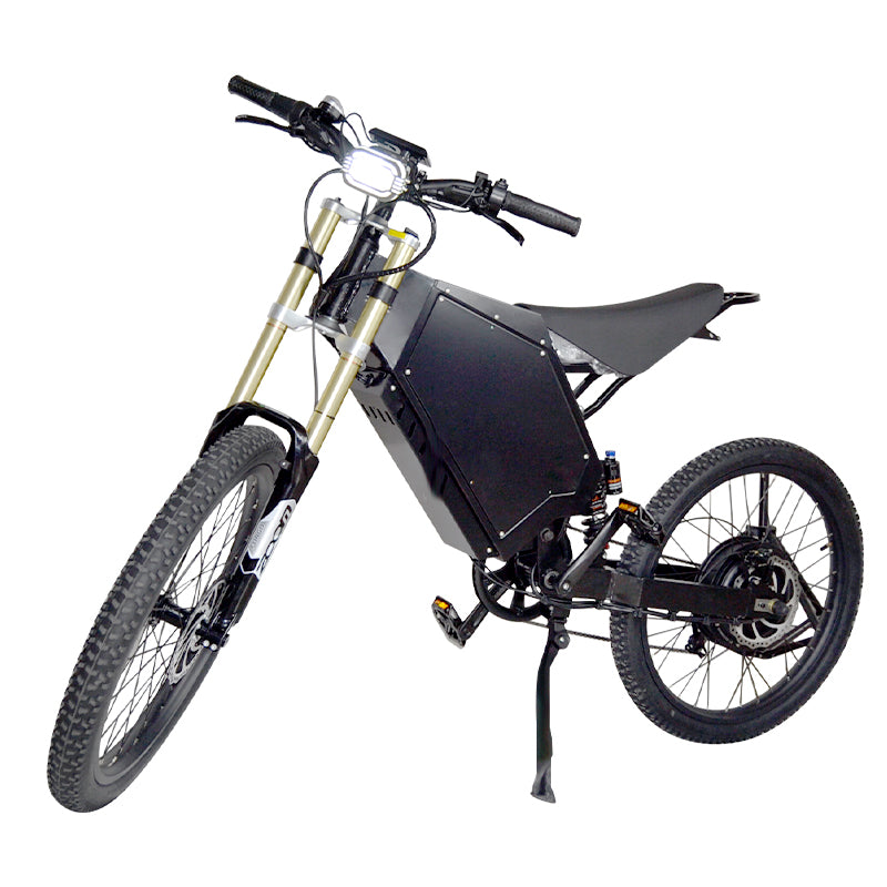 5000w 72v electric bike with black frame, headlight and hydraulic disc brake