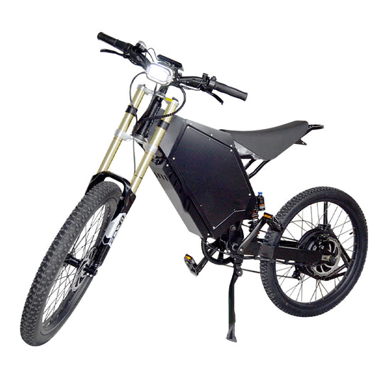 5000w 72v electric bike with black frame, headlight and hydraulic disc brake