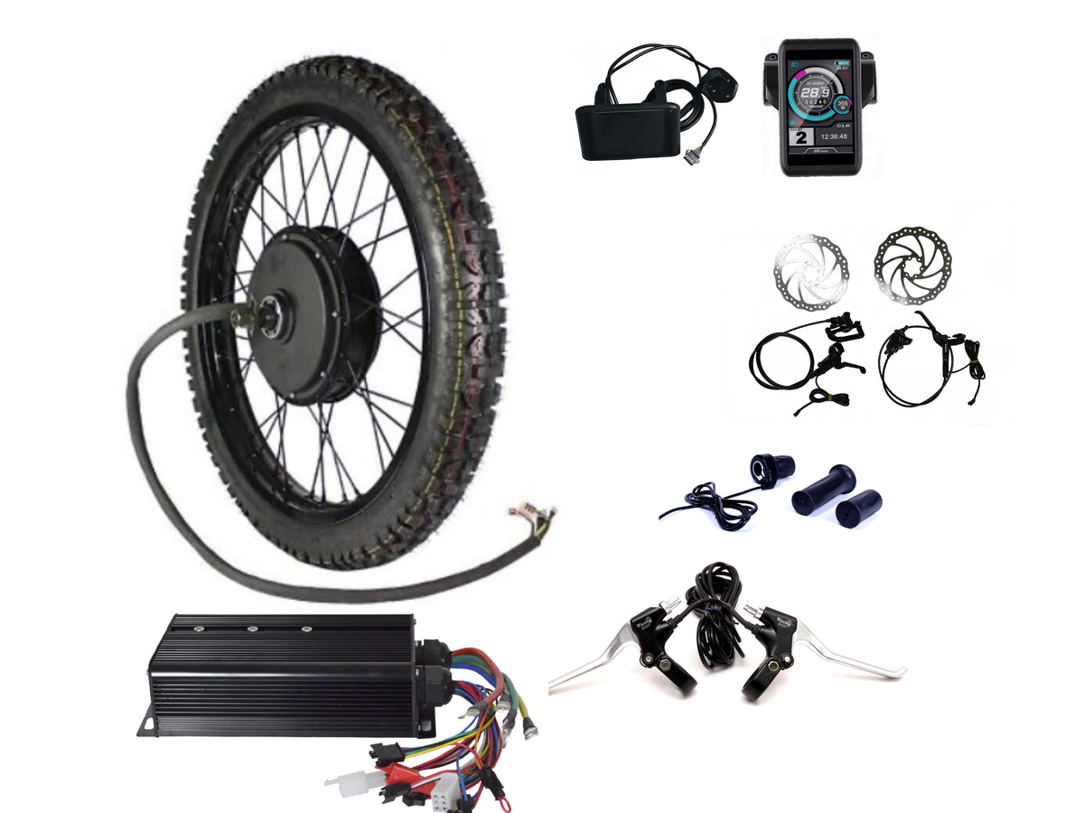 5000w ebike motor with motorcycle wheel and tire, 80A controller, hydraulic disc brake and UKC1 TFT display