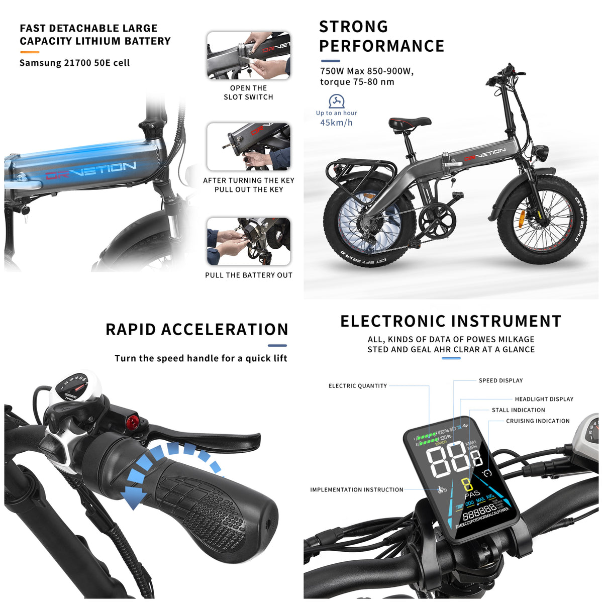 48v lithium ion battery ebike with the details of handle bar, TFT display 