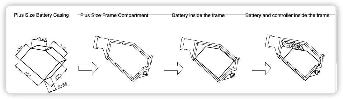 Battery casing size for stealth bomber bike frame plus