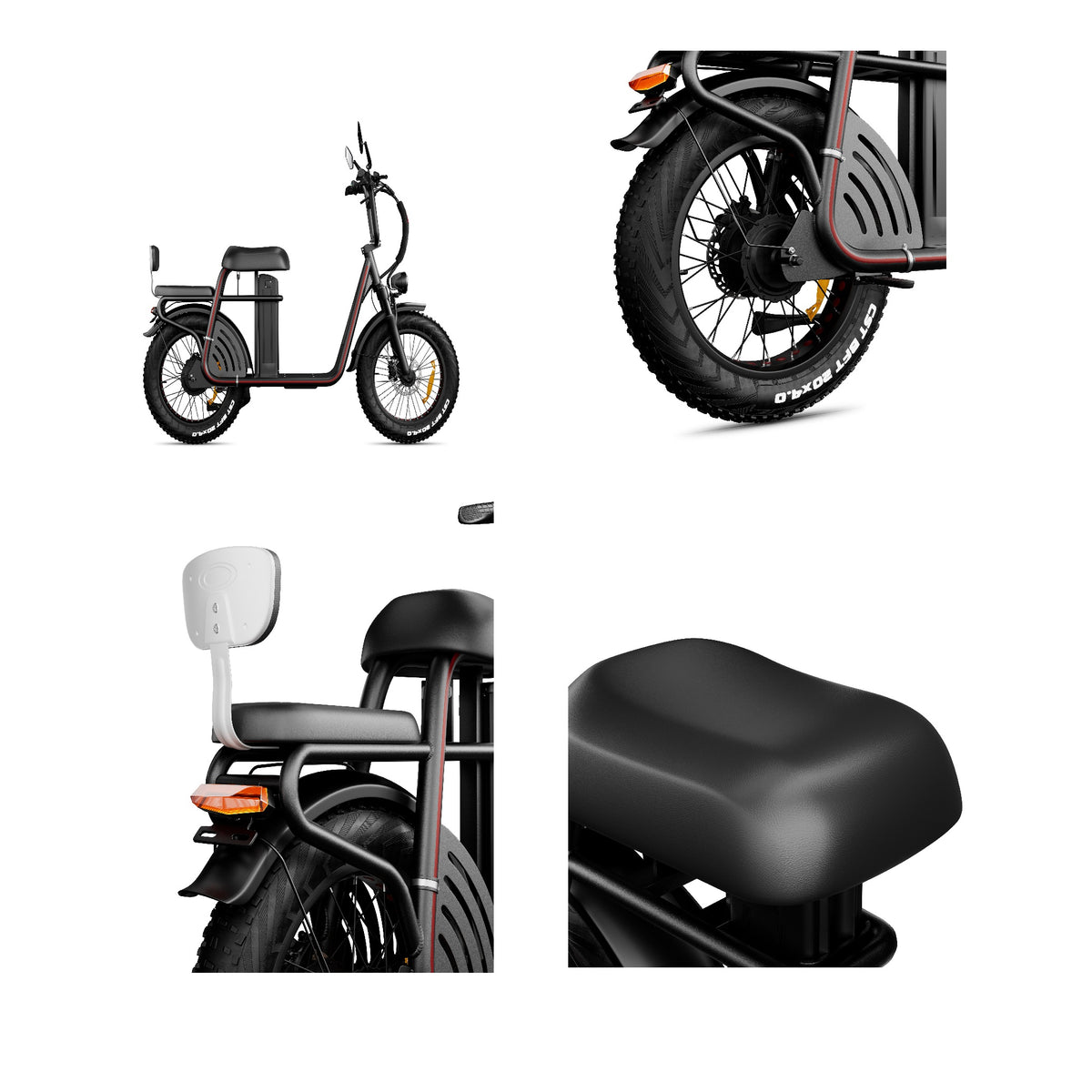 ET20 1000w fat tire electric bike-show the details of rear rack, rear wheel and big comfortable seat
