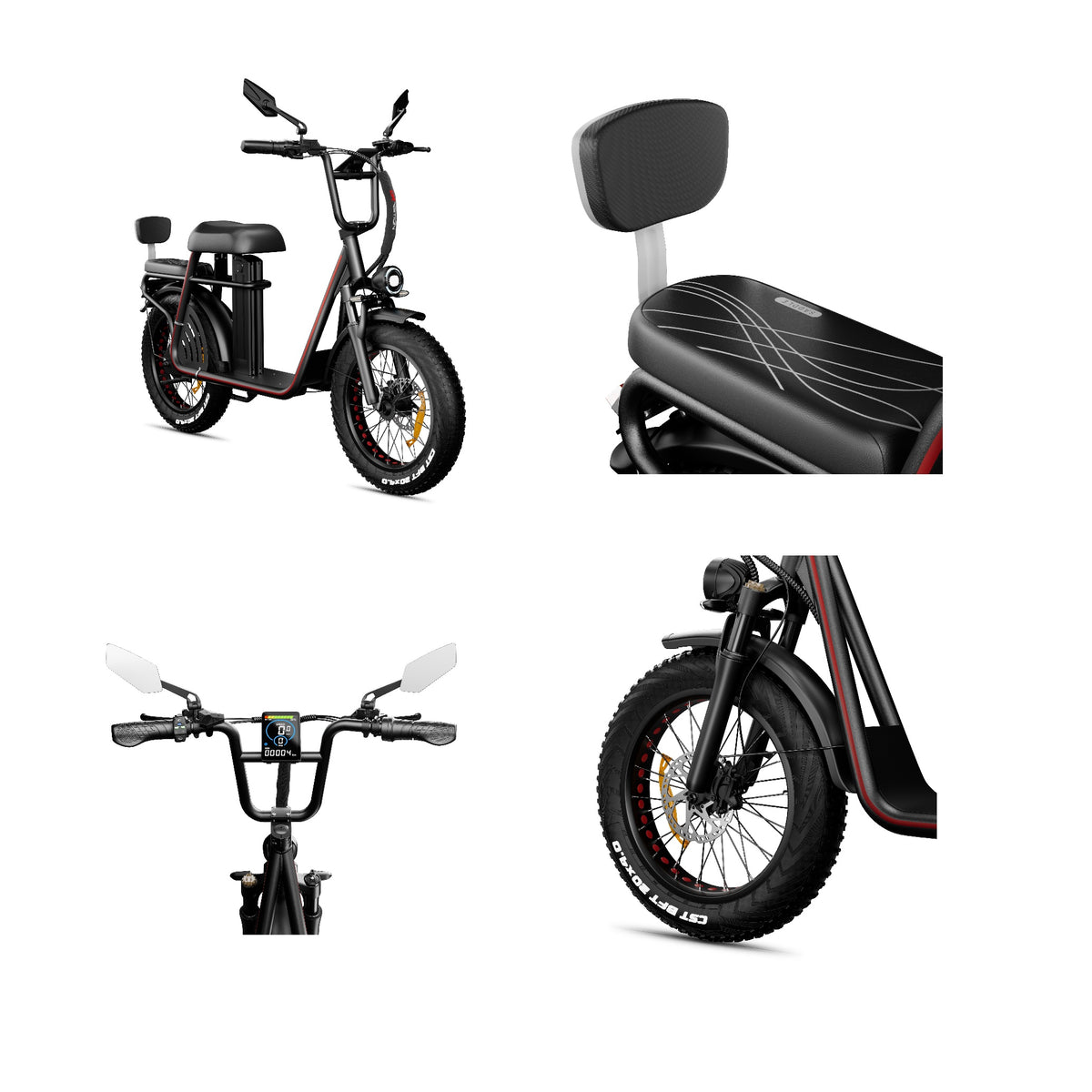 ET20 electric bicycle 1000 watt -show the details of back seat, large screen LCD display, rear wheel