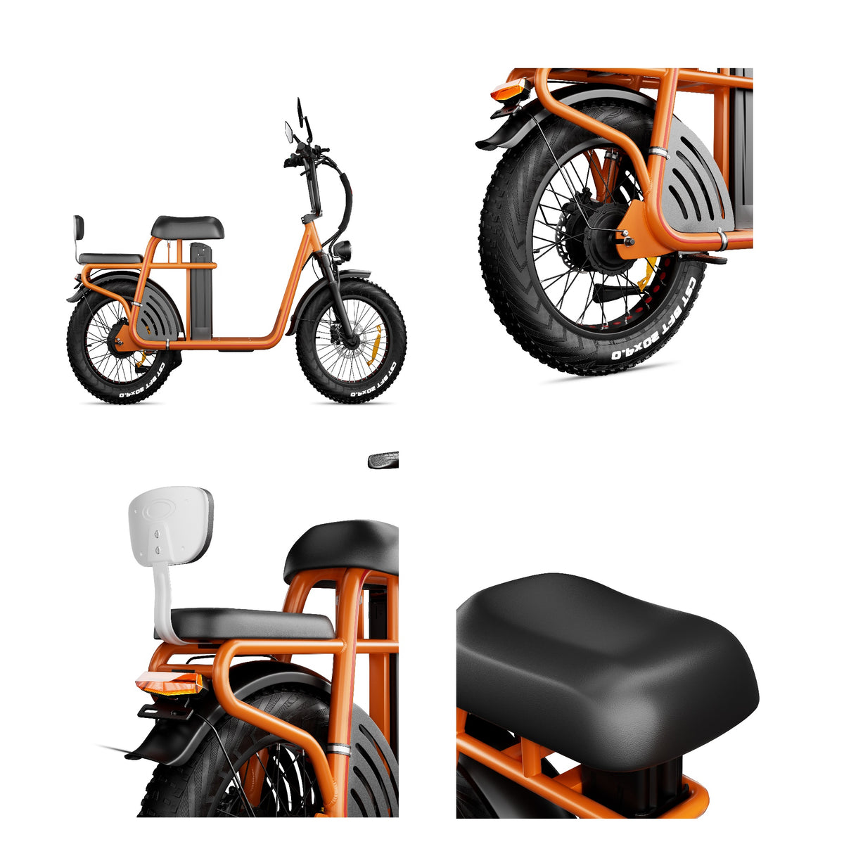 ET20 fat tire ebike 1000w-show the details of rear rack, rear wheel and big wide seat