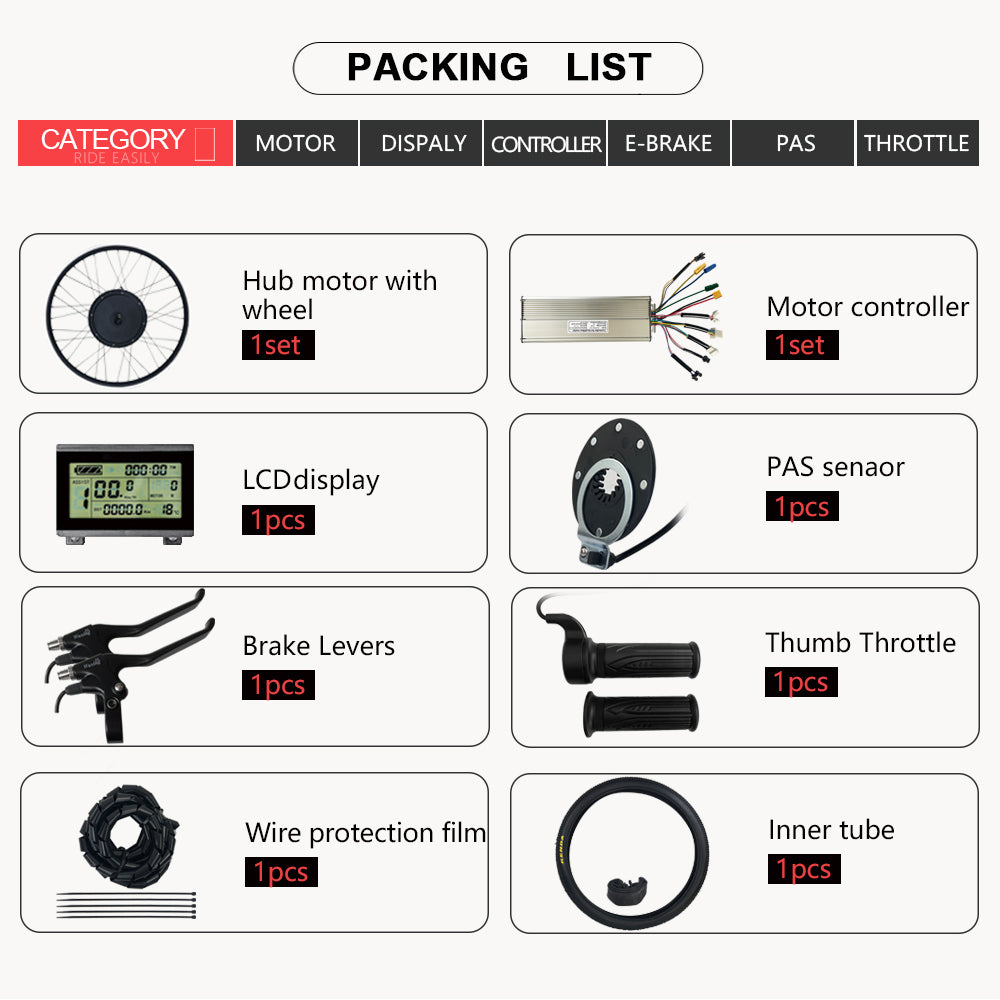 1000w electric bike kit packing list