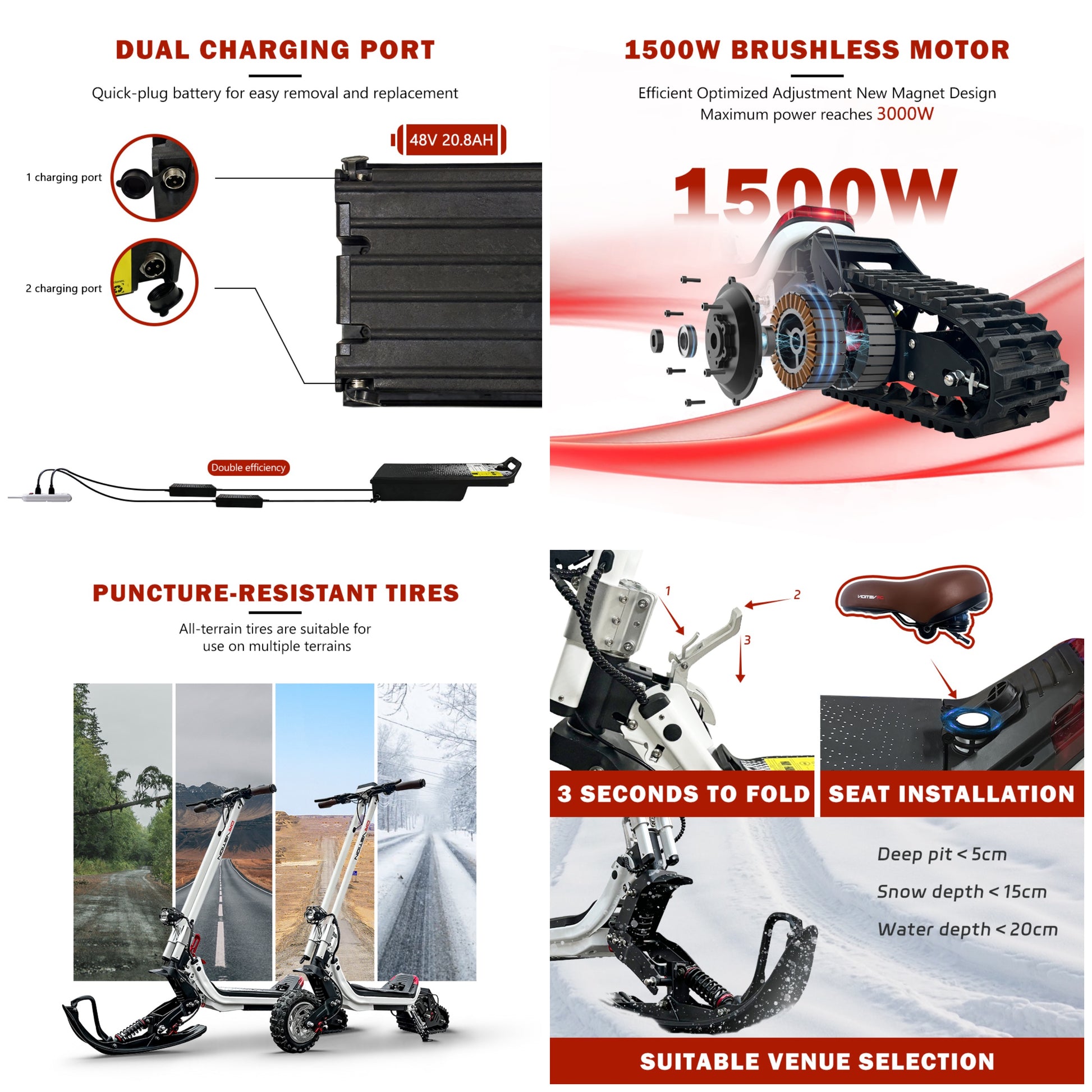 DIY Electric Off-Road Snowbike Sledding Scooter 130kgs Max Load