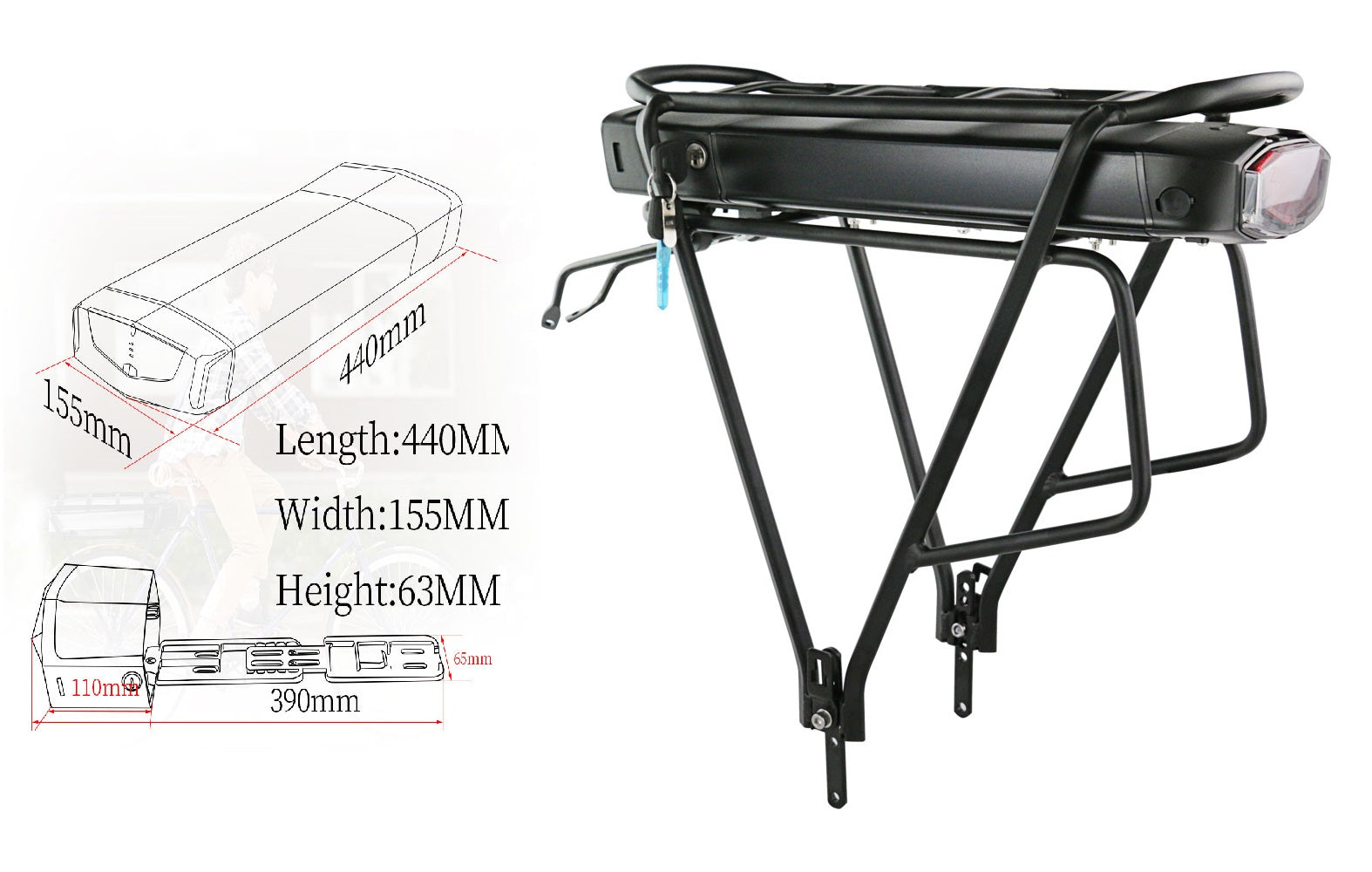 rear rack ebike battery 500w