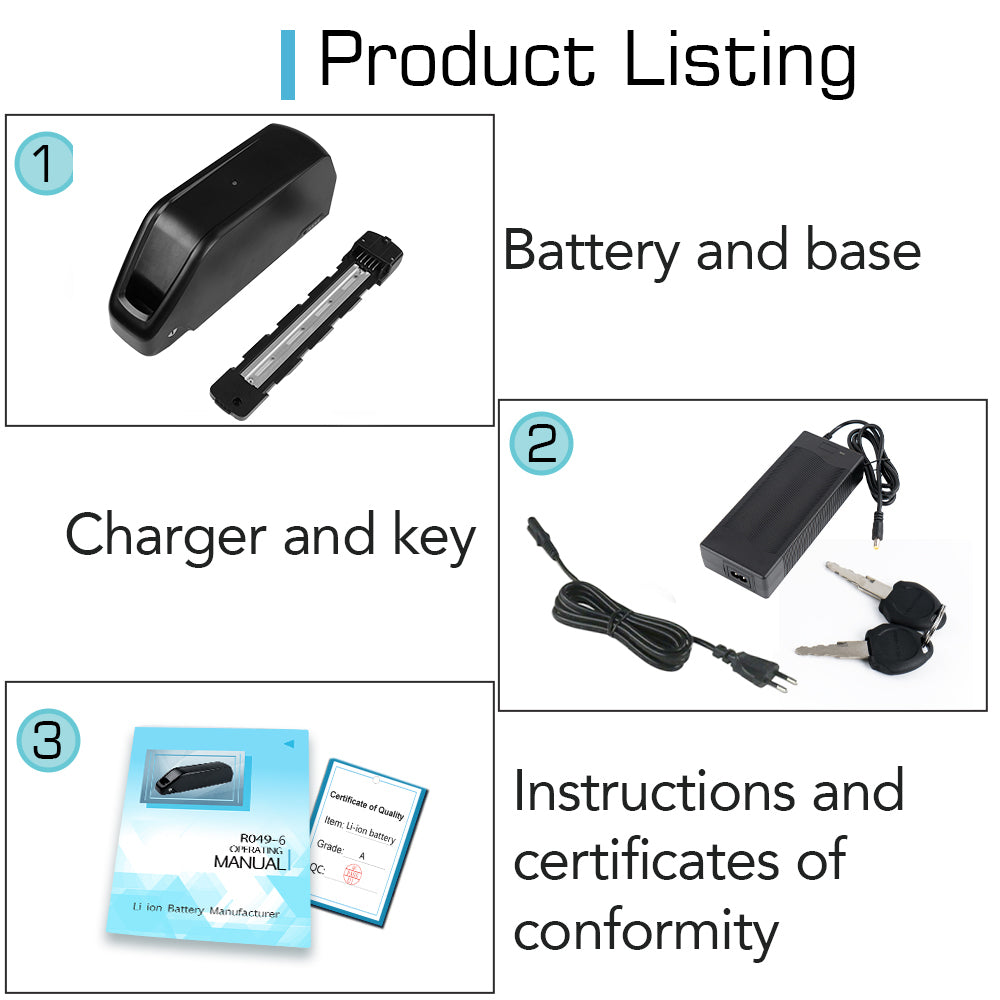 ebike battery 48v 20ah  with charger, manual, QC certificate