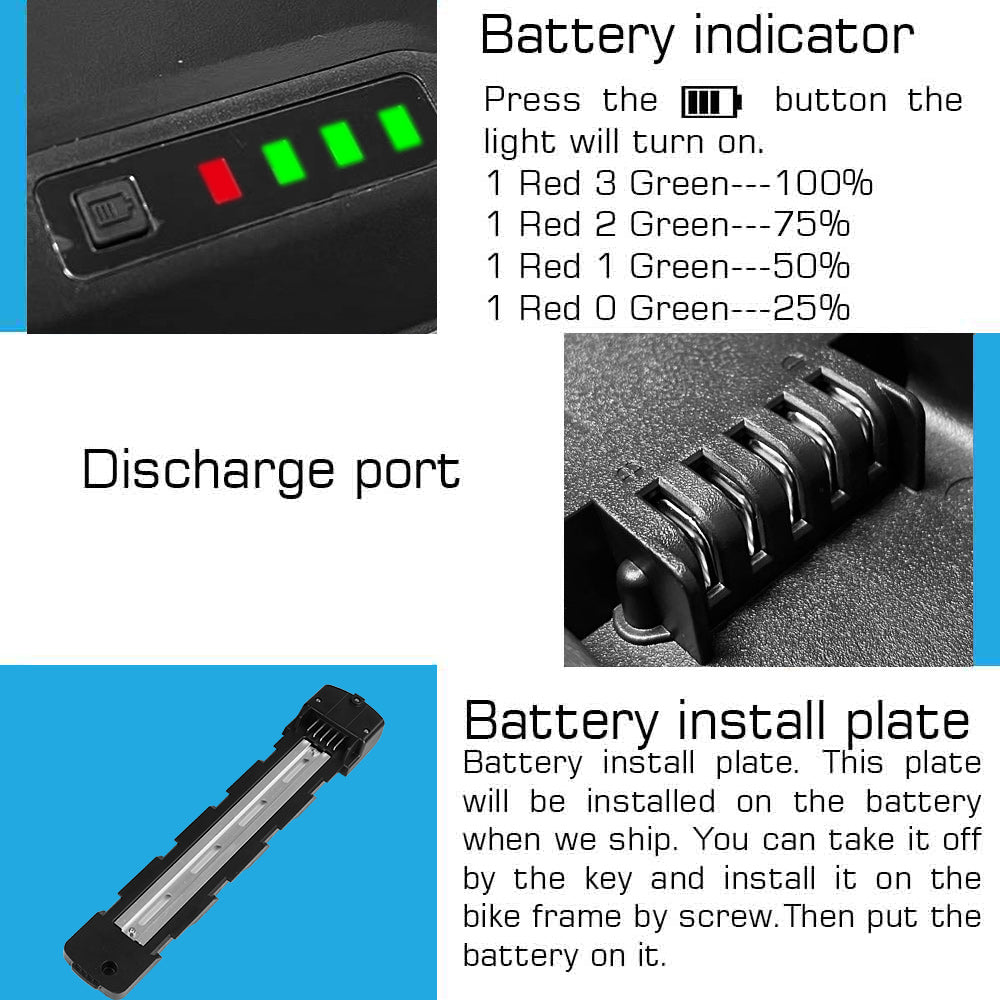52 volt ebike battery with details of battery level light