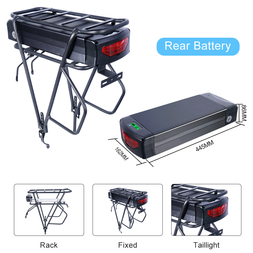 48V 20Ah Ebike Battery With Rear Rack - Lithium Ion Battery For Electric Bike Conversion Kits
