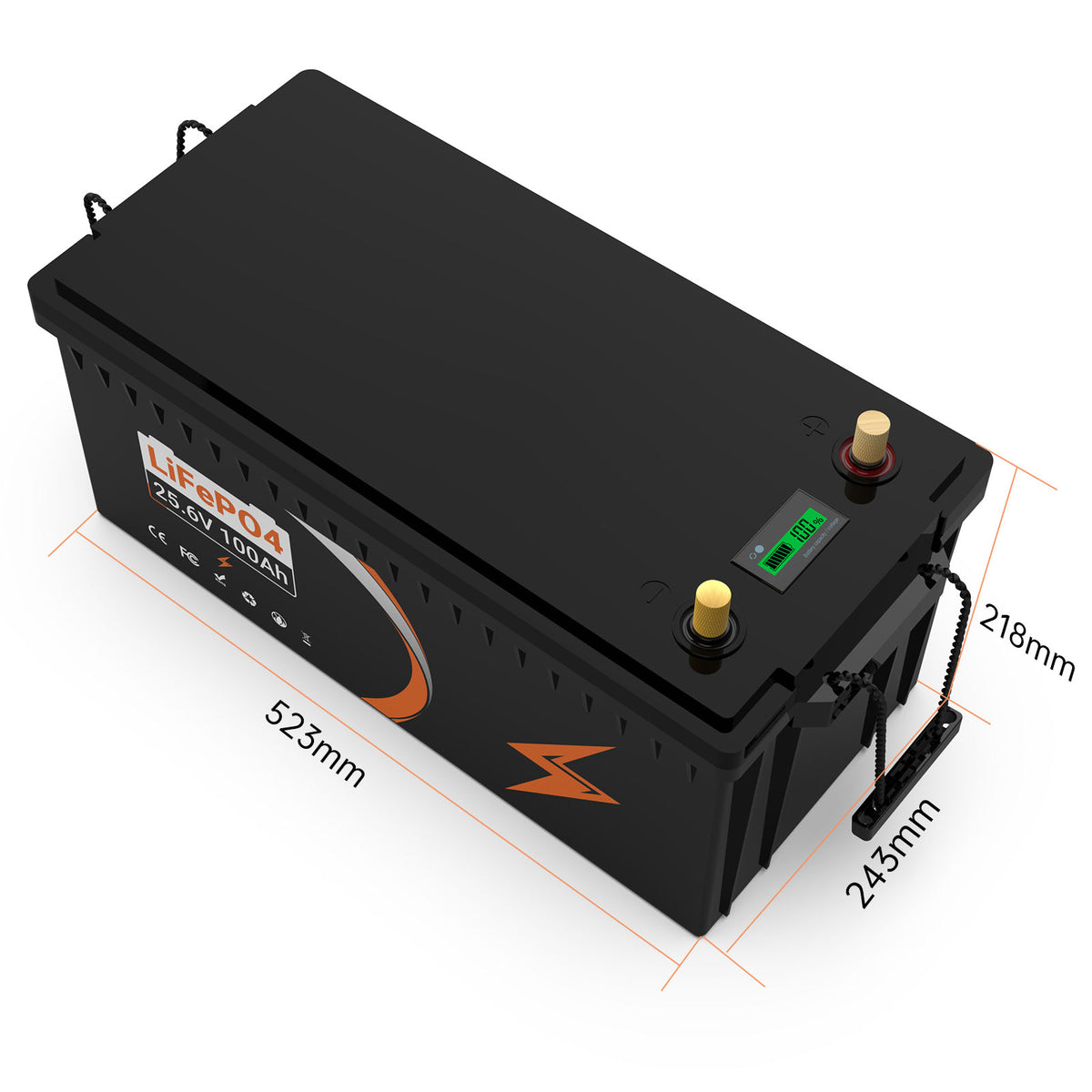 25.6V 100ah LIFEPO4 battery size