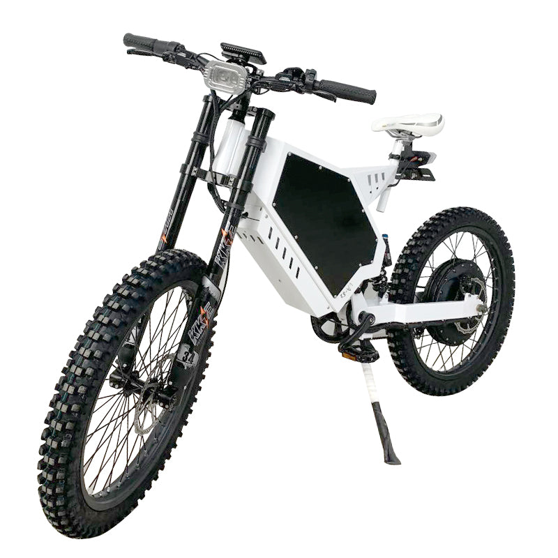 white motorcycle wheel 72v3000w stealth bomber electric bike with bicycle seat, KKE front fork, hydraulic disc brake