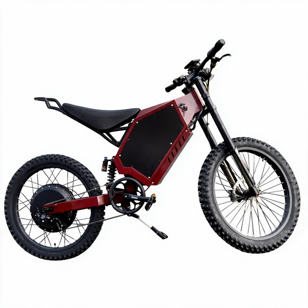 72v 3000w stealth bomber ebike with bicycle wheel, red frame, motorcycle wheel, hydraulic disc brake