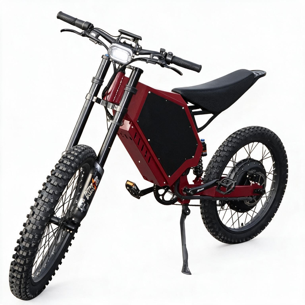 72v 3000w stealth bomber bike with motorcycle wheel, KKE front fork, red frame, headlight, hydraulic disc brake