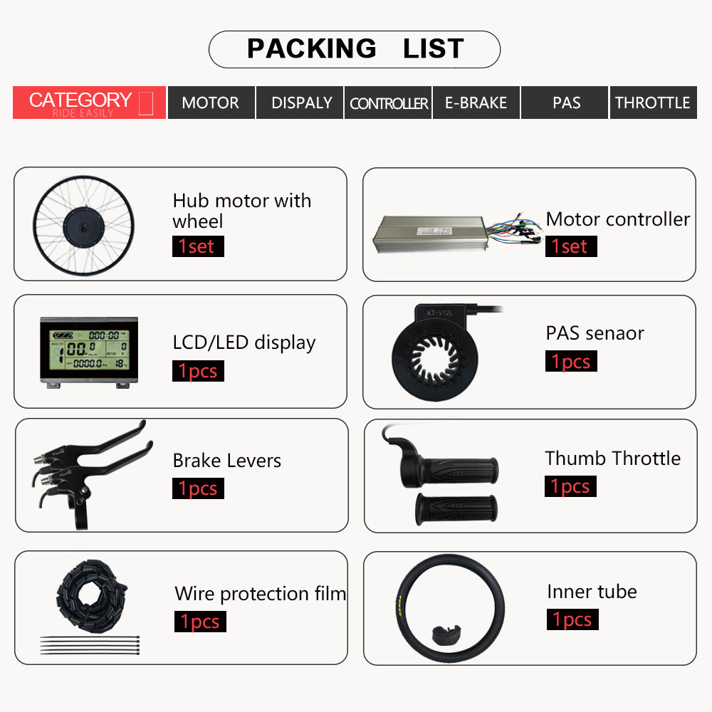 2000w electric bike kit packing list