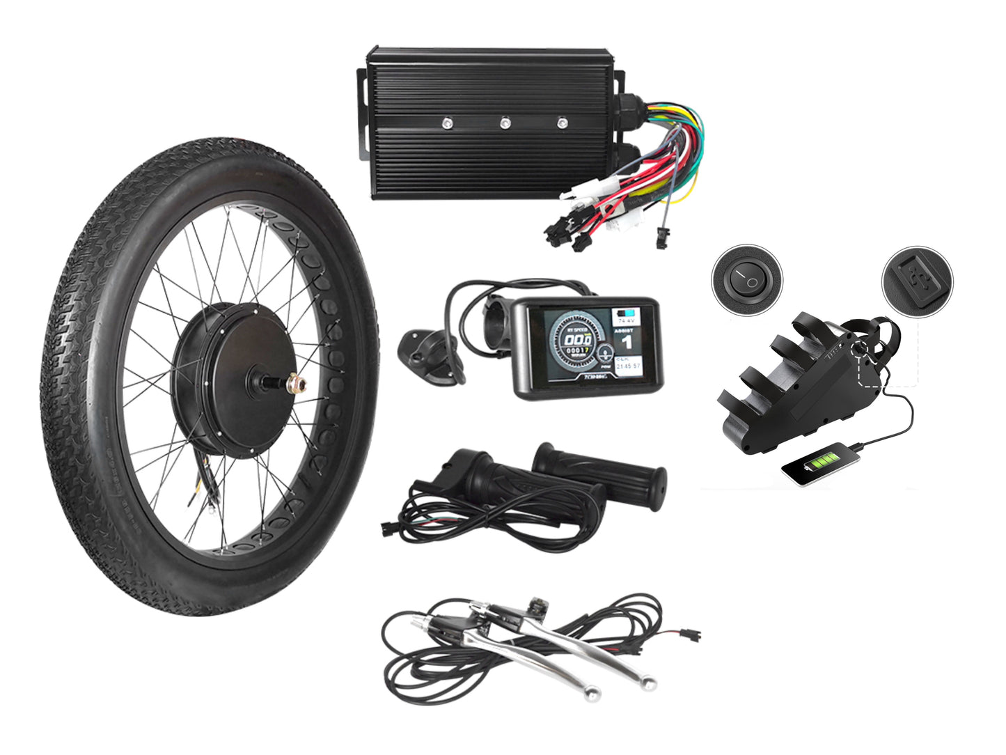 4.0" Rear Wheel 3000W Hub Motor Fat Tire eBike Kit + LCD or TFT Display