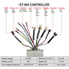 KT 50A controller wiring for electric bike kits & batteries