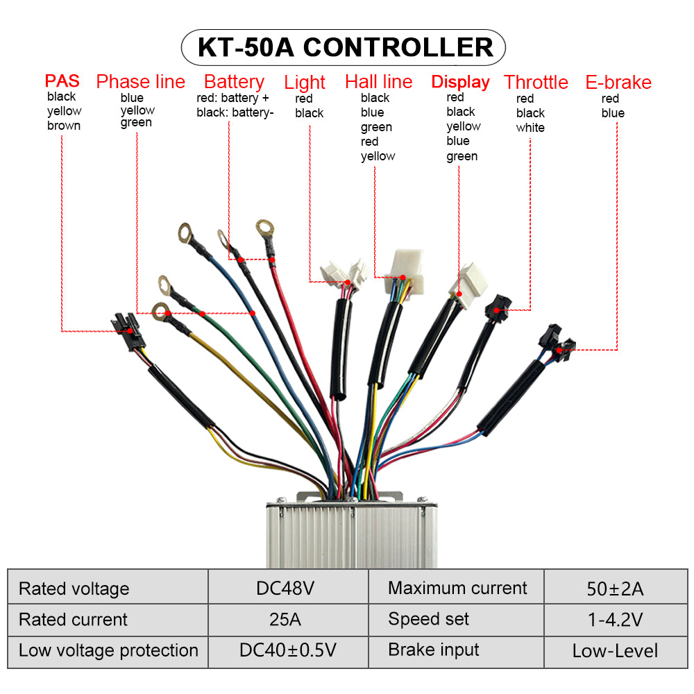 KT controller wiring for electric bike kits & batteries