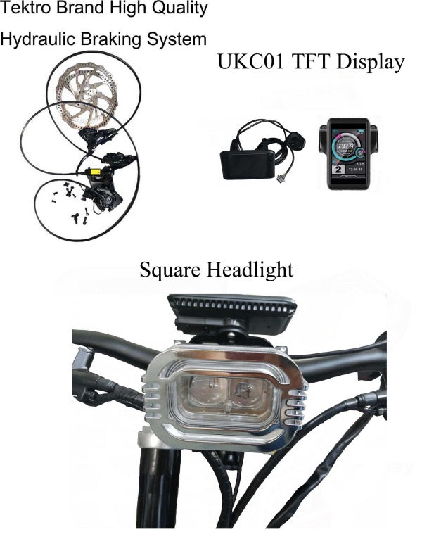 stealth bomber accessories: hydraulic disc brake, UKC1 TFT display, headlight