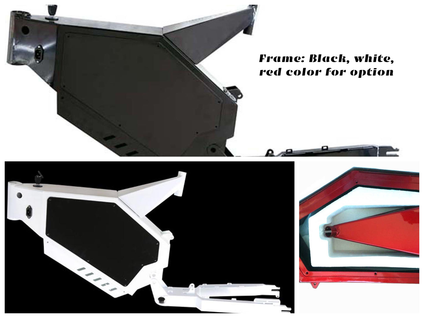 stealth bomber ebike frame black, white and red